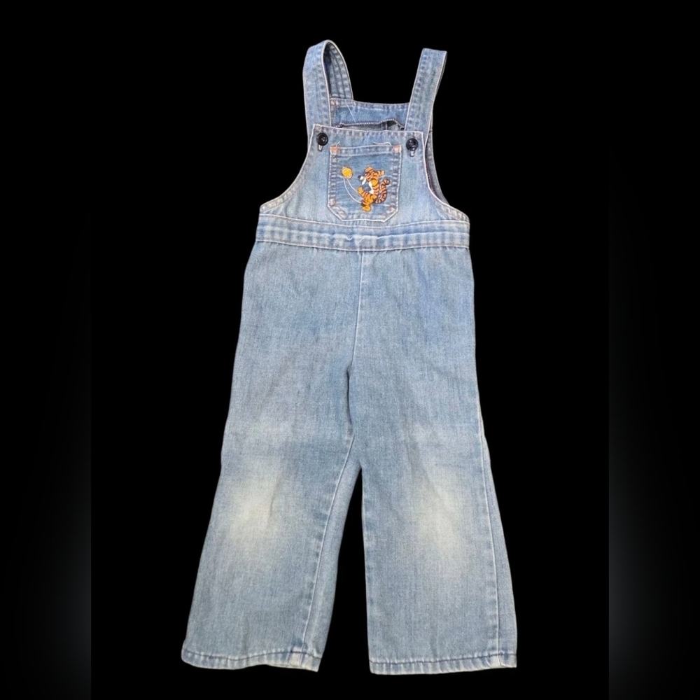 Vtg Tigger Football Toddler Overalls Denim 70s Disney Pooh Sears Perma-Prest 3T
